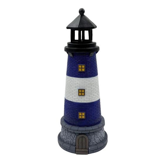 

Lighthouse Ornaments Solar Powered with Rotating Light Effect Ornament Waterproof Resin Garden Decor for Lawn Patio Balcony синий