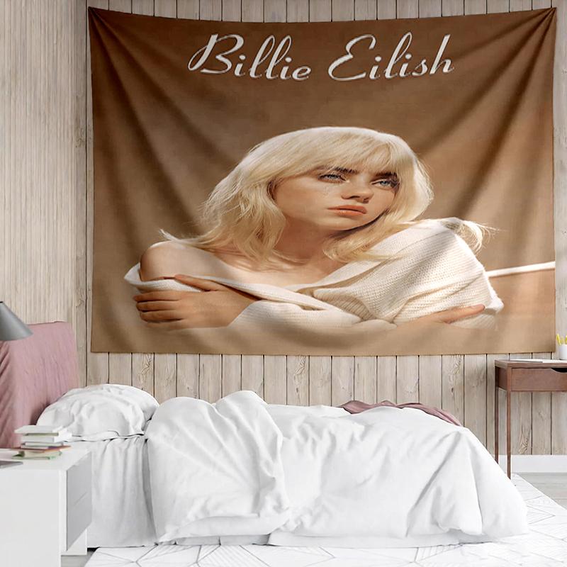 Billie-Eilish Print Tapestry, Backdrop, Easy Setup, Ideal for Bedroom, Office & Living Room, with Aesthetic Wall Hanging Decor.
