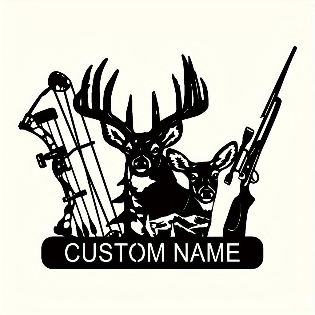 Customizable Hunting Metal Sign - Personalized Deer, Rifle & Bow Design - Heavy-Duty Outdoor/Indoor Decoration - Custom Name