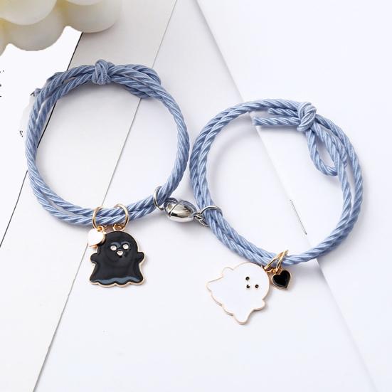 Yousheng 2Pcs Elastic Rope Love Heart Magnet Suction Bracelet Halloween Ghost Pendant Couple Bracelet Men Women Jewelry Gift