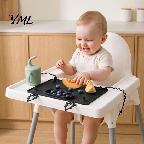 Multifunktionales Aktivitäts-Pad Silikon Baby-Tischset mit Saugnapf, Kleinkinder Essensmatte Fütterungsmatten Anti-Sturz-Seil, Faltbar für Kinder Einfach zu