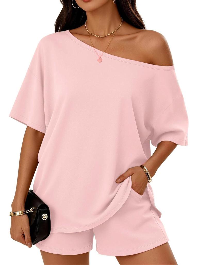 European & American Women's Off-Shoulder Top and Shorts Set: Summer 2026 Casual 2-Piece Fashion Outfit