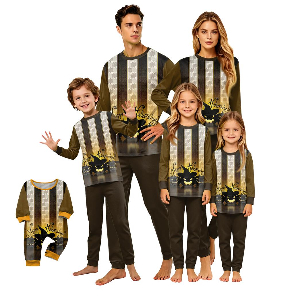 Family Matching Halloween Print Pajama Set Long Sleeve Top and Pants for Parents and Children