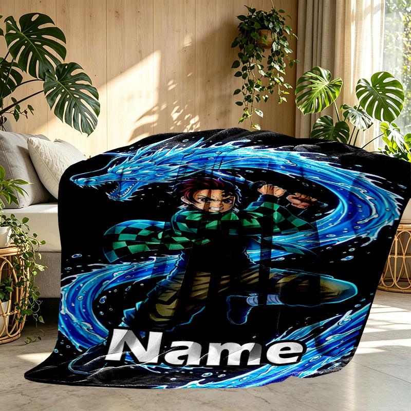 Custom Name Personalized Demon Slayer Print Blanket, Home Decor, Bedroom, Sofa, Camping, Couch, Gifts for Birthday Christmas