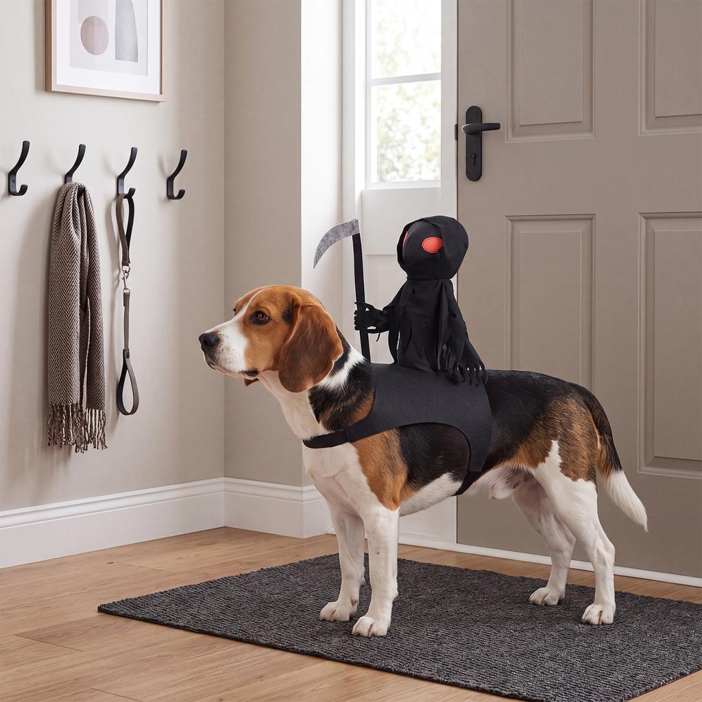Halloween Dog Rider Costume Grim Reaper Dark Outfit Adjustable Chest Strap Accessory for Small Medium Large Pets