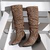 Women's Large Size Leopard Print Chunky Heel Tall Fashion Boots Martin Boots.