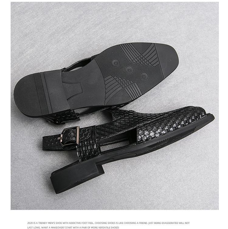 Men's Breathable Woven Buckle Sandals - Large Size Outdoor Beach Shoes
