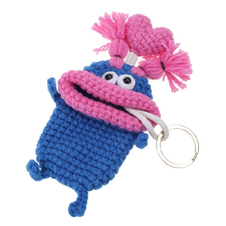 Pull Out Car Keys Cases Bag Funny Cartoon Keychains Pouch Hand Knitting Keys Wallets Organizers for Women and Men