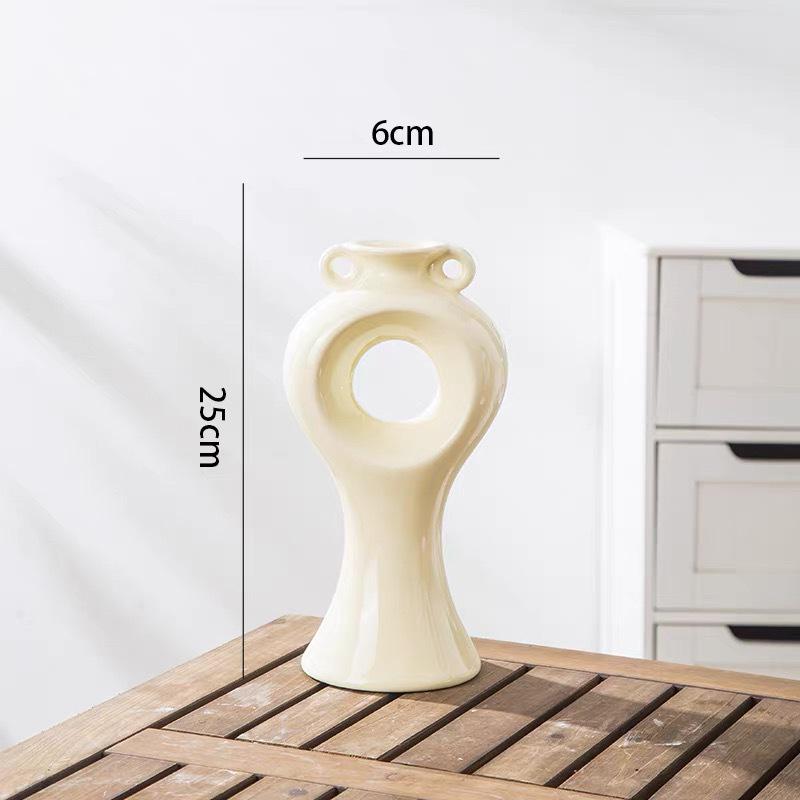 

Nordic High-End Ceramic Vase for Living Room or Dining Table Flower Arrangement Cream Color (Excludes Flowers)