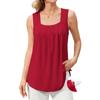 CHARMLEAKS Tank Top Built In Bras for Women Summer Pleated Square Neck Tops Flowy Sleeveless Shirts