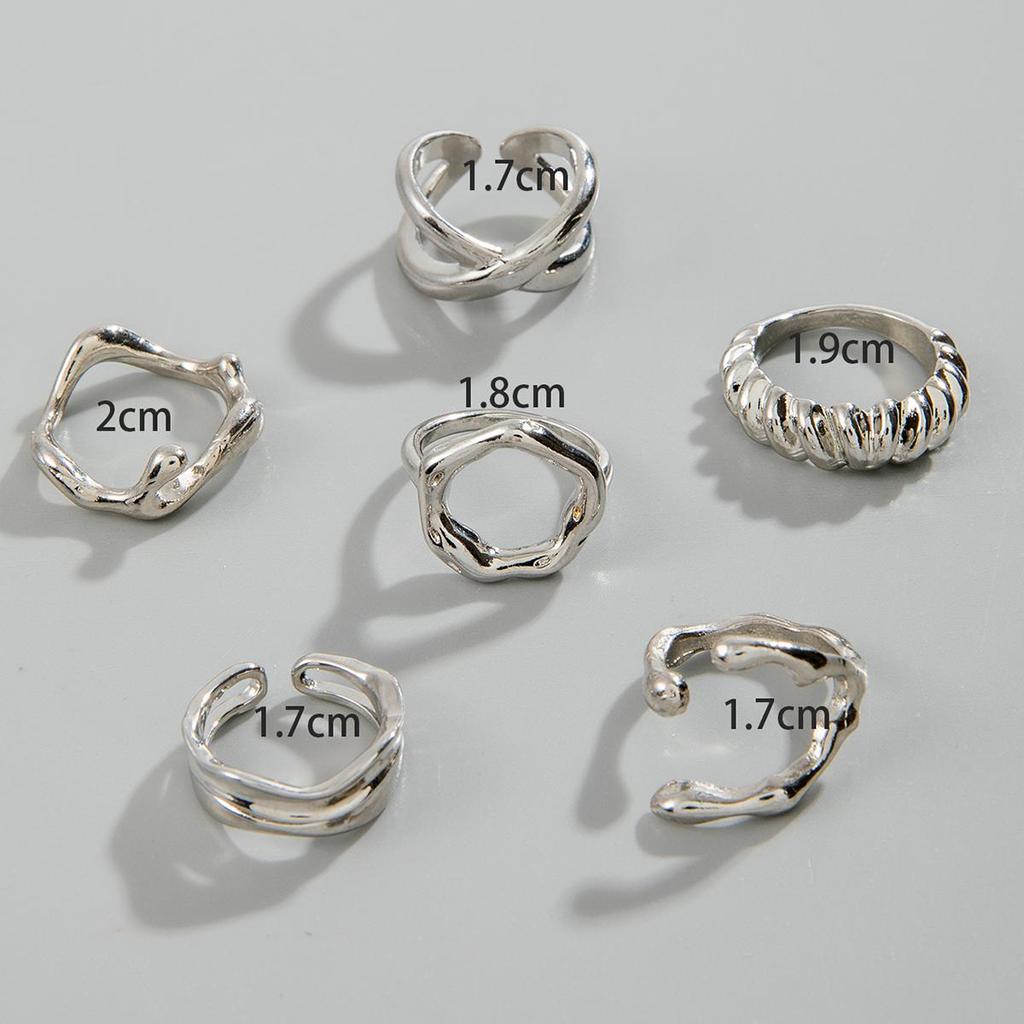 Fashion Exaggerated Smooth Irregular Lava Line Ring Set Open Ring Women's Fashion Jewelry Finger Ring