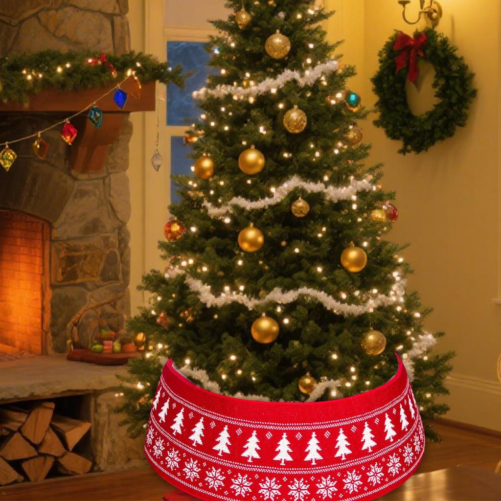 Christmas Tree Skirt Collar Adjustable Knitted Christmas Tree Skirt Ring Rustic Christmas Nativity Holiday Home Decor