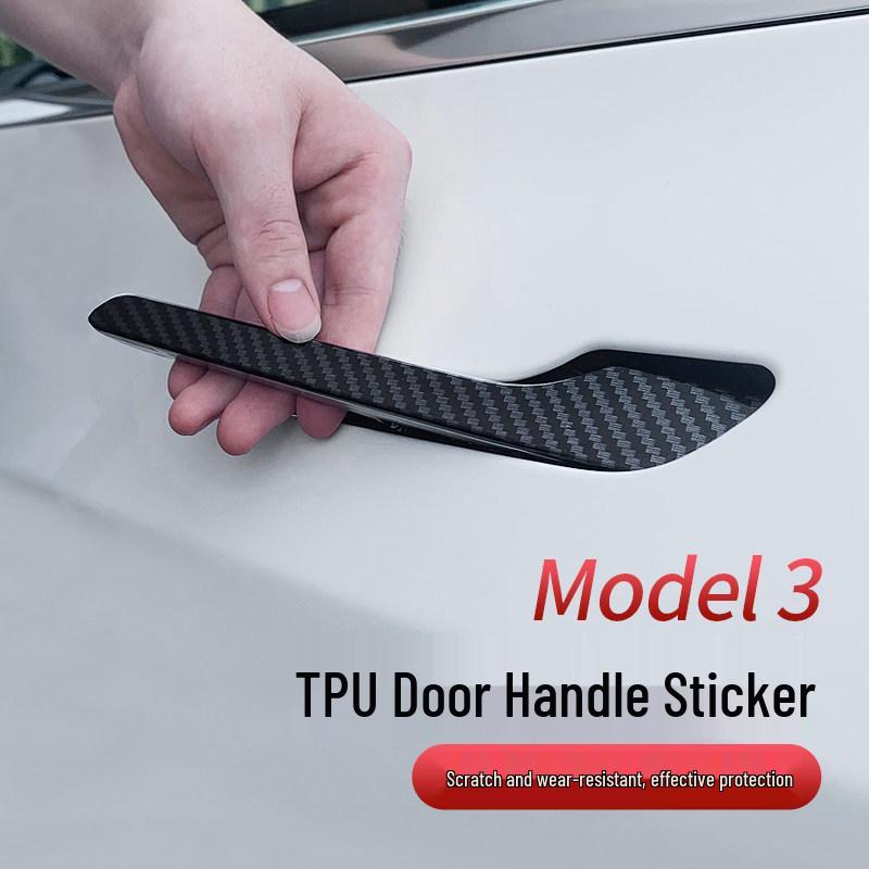 Carbon Fiber Door Handle Stickers for Tesla Model 3/Y: Scratch-Resistant Decorative Accessory