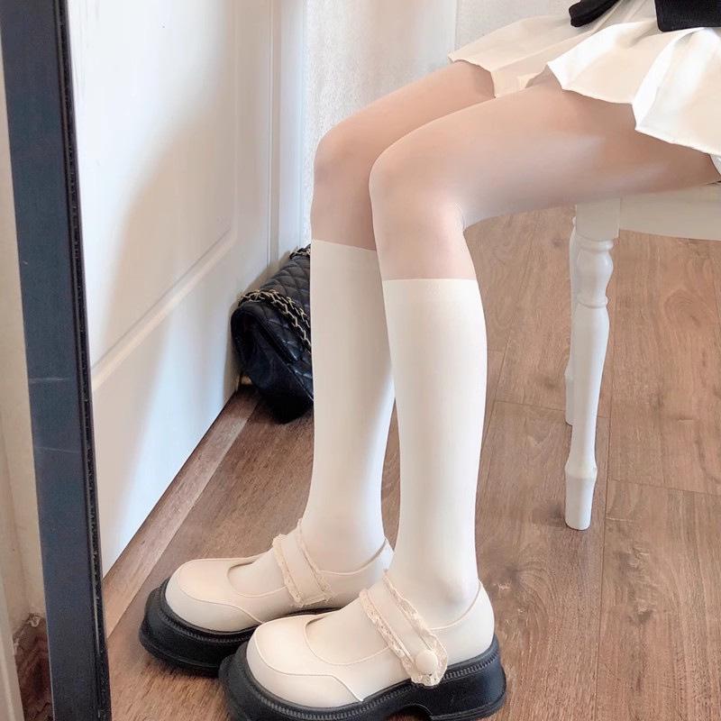 Women's Lolita Black Stockings: Spring/Autumn Over-the-Knee Patchwork Thigh-High, JK Pantyhose, Black & White