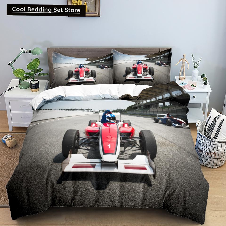 3D Car King Queen Duvet Cover Vintage Lightweight Train Bedding Set for Teens Adult Racing Supercar 2/3pcs Polyester Quilt Cover