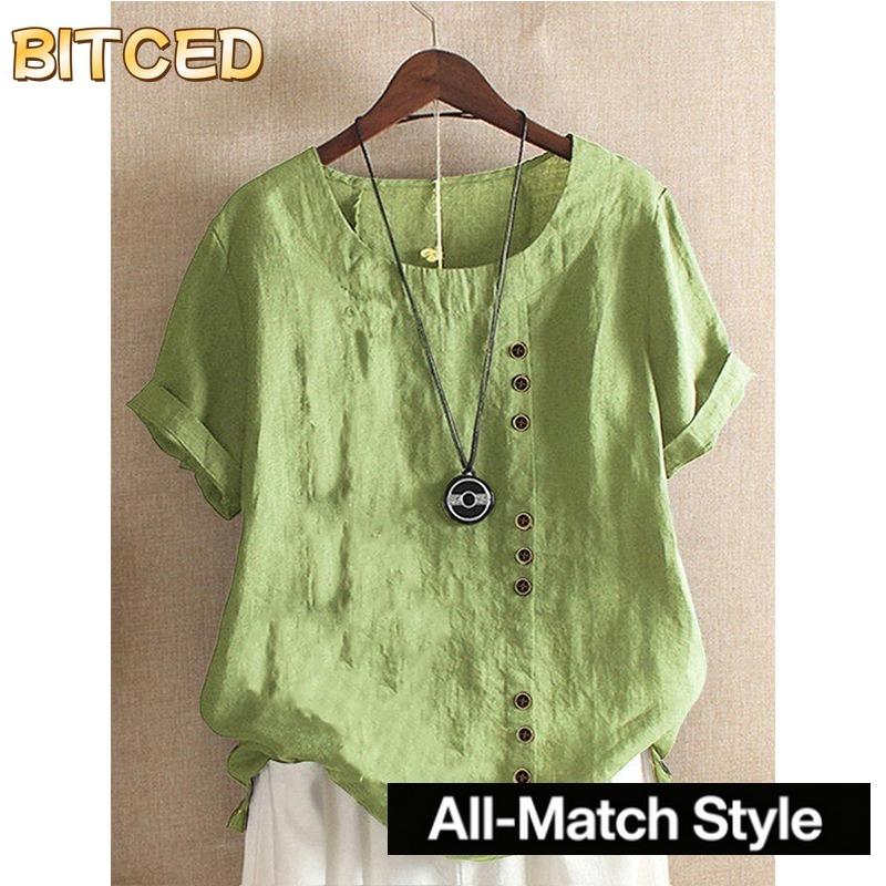 BITCED Women's Fashion Casual Solid Color Print Short Sleeve O-Neck Blouses & Shirts
