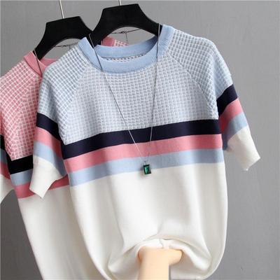 Short Sleeved T Shirt Women Summer Loose Slimming Knitted Sweater