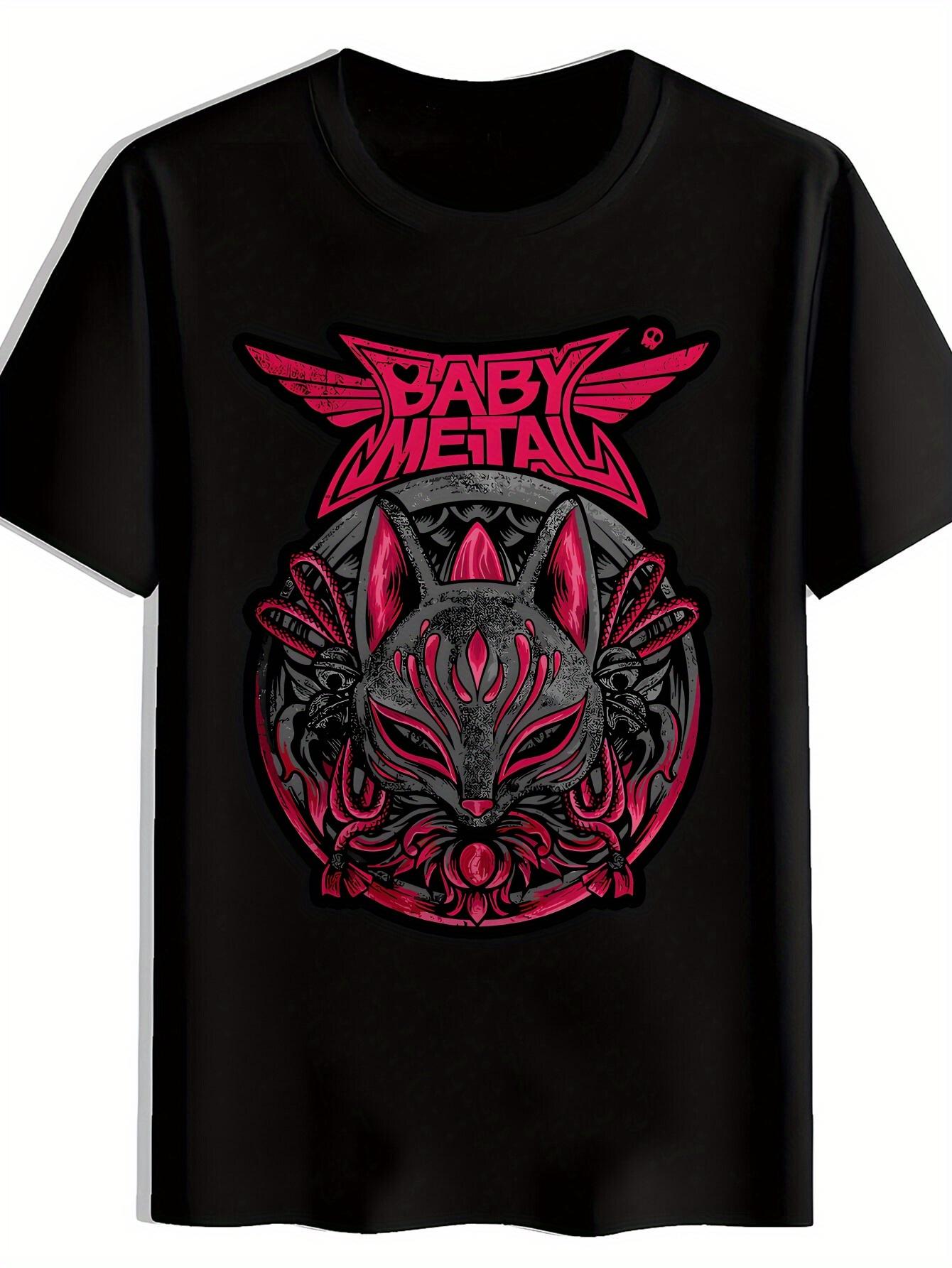 

Retro Rock Band Graphic T-shirt - Black Short Sleeve Crewneck with Vibrant Pink & Red Animal Design M