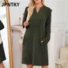 JPNTKY Women's Fashion  Spring Autumn Solid Color Print O-Neck Long Sleeve Casual Dresses