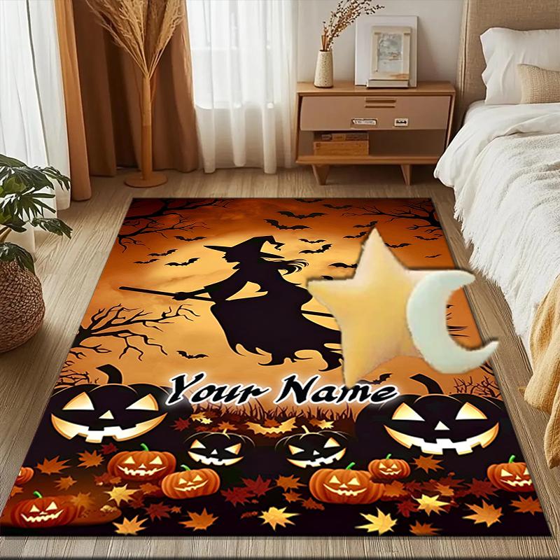 1PC Custom Name Halloween Witch And Pumpkins Theme Floor Mat Ideal for Living Room, Game Rooms, Office, Bedroom,Floor Mat Playful Design156