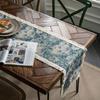 Jute Table Runner Jacquard Sunflower Pattern American Style with Tassels Table Runner Decoration for Party Blue