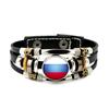 Factory National Country Flag Design Bracelet Crystal Bead Snap Button Sports National Team Jewelry Gift Leather Wrap Bracelet