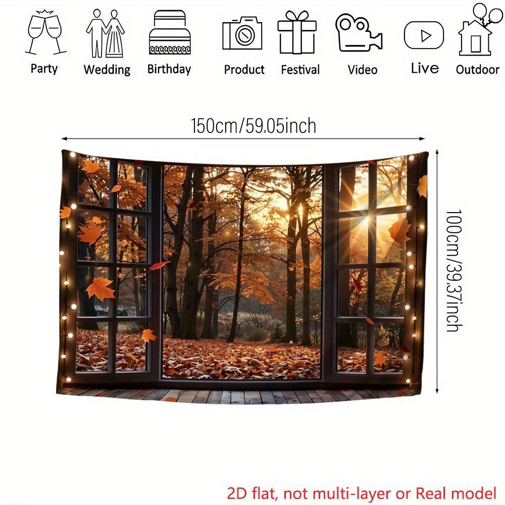 1Pcs Autumn Leaves Window View Forest Scene Decoration Background Fall Backdrop Decorations For Photo Studio Photo Booth Party
