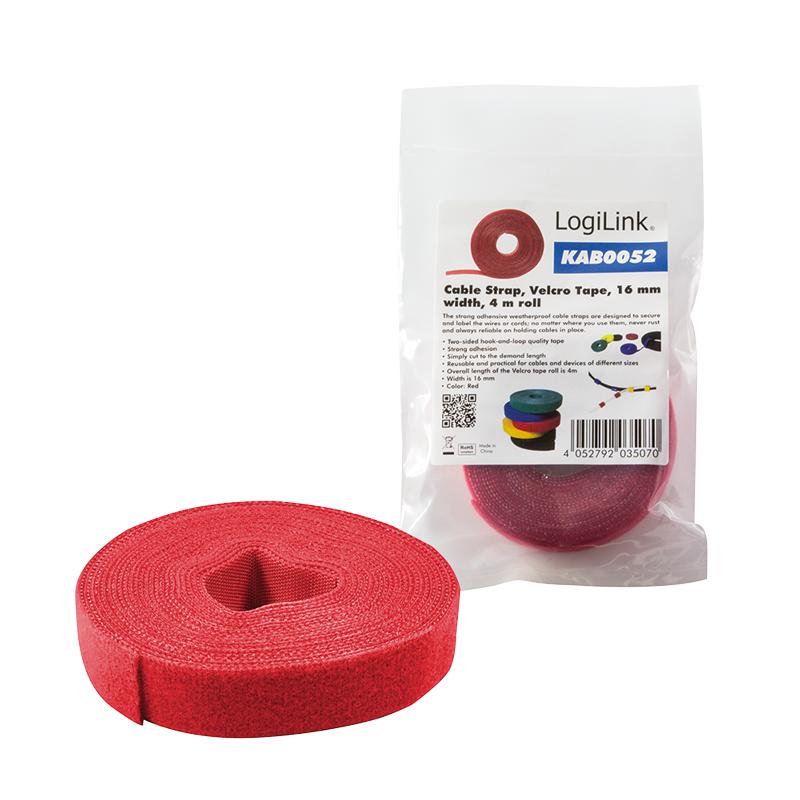 Velcro tape FOR cables logilink cable tie 16 mm 4 m red organizer
