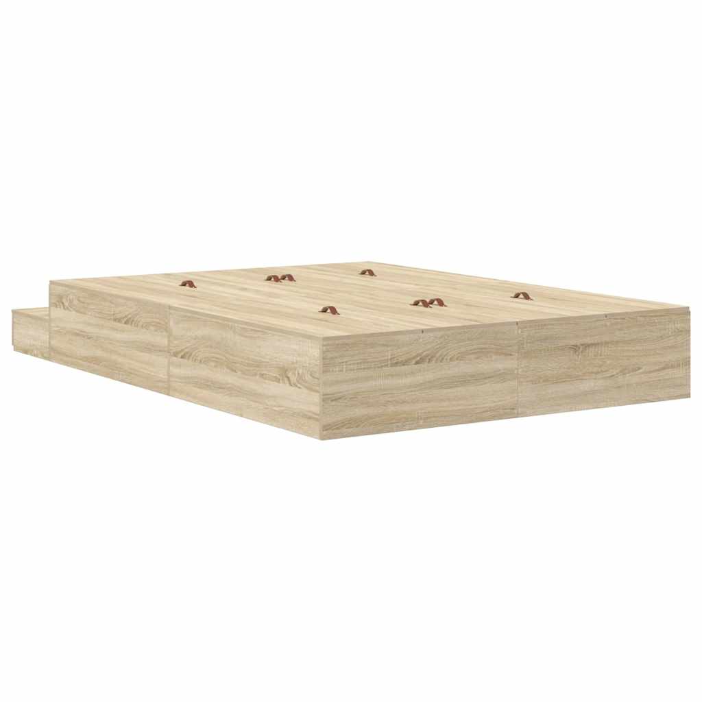 Storage Bed Frame in Sonoma Oak 140 cm Wood Based Material