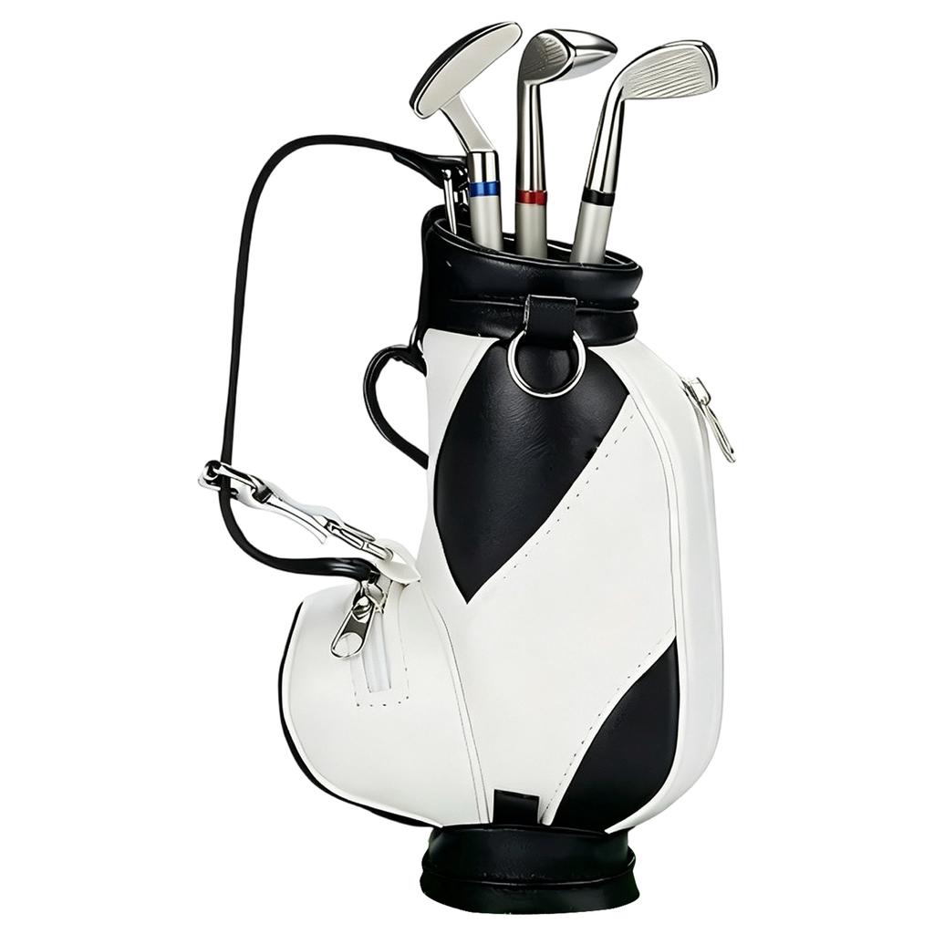 Golf Pen Holder Set with Three Golf Club-Shaped Pens Miniature Golf Bag Design Pen Stand Desk Organizer Office Accessory