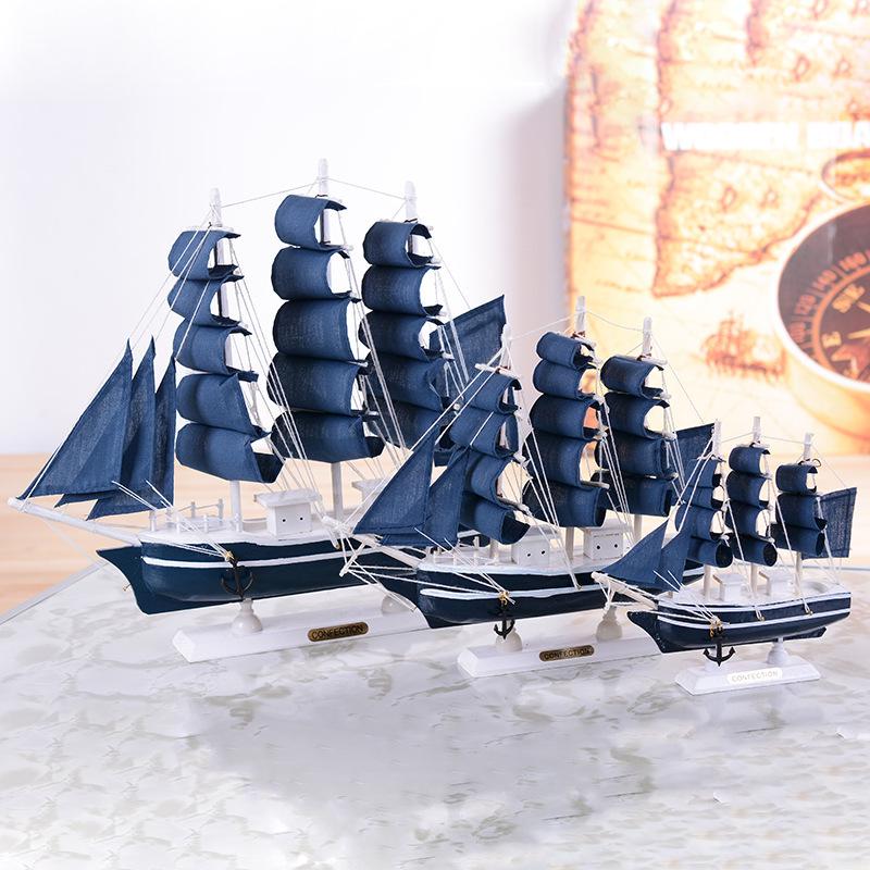 Solid Wood Mediterranean Sailing Boat Ornament - Colorful Home Decor & Birthday Gift
