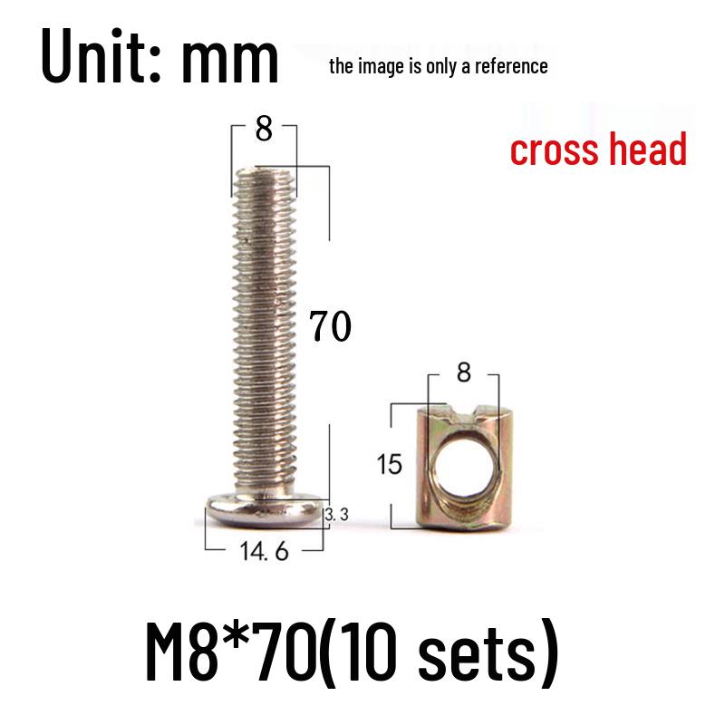 Nickel-Plated Phillips Hex Socket Crib Screw & Nut Set, M6/M8