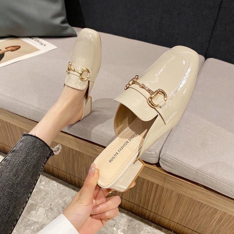 2025 New Internet Celebrity Temperament Soft Leather Half Tray Single Shoes Soft Sole Bag Head Half Slippers Women Summer Wear Sandals Muller Shoes