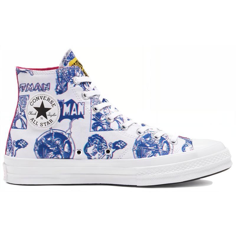 Batman x Chinatown Market x Converse Chuck 70 DC 3D Comic Vollprint Atmungsaktive High-Top Canvas-Schuhe Unisex Rot und Blau