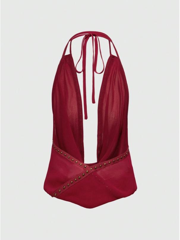 2025 European Retro Backless Rivet Halter Top for Women