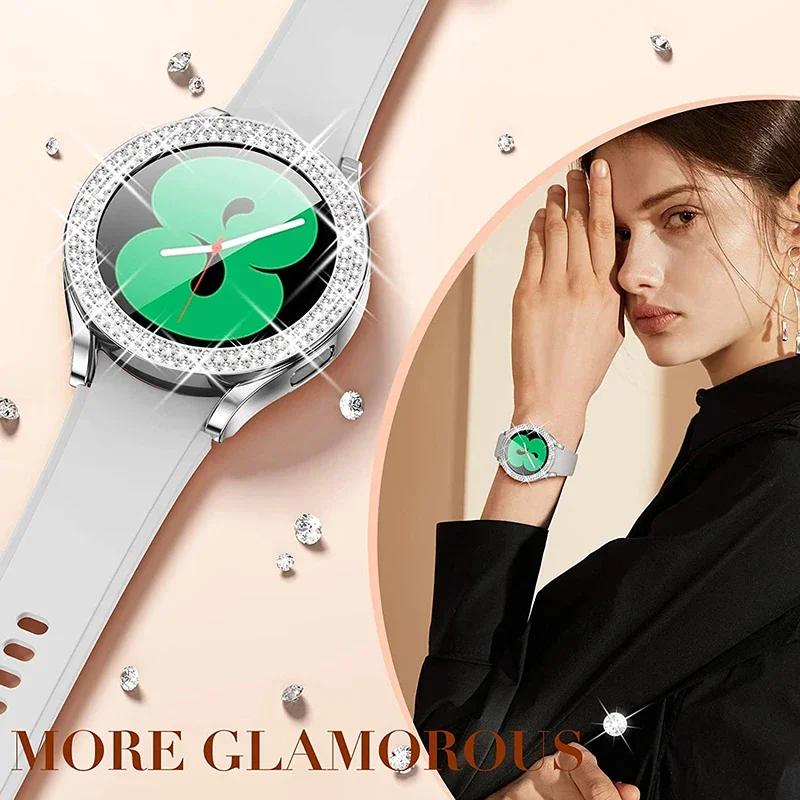 Fashion Bling Case for Samsung Galaxy Watch 6 4 Case 40mm 44mm Accessories Two Rows Diamond bumper Galaxy Watch 5 6 40 mm Cover