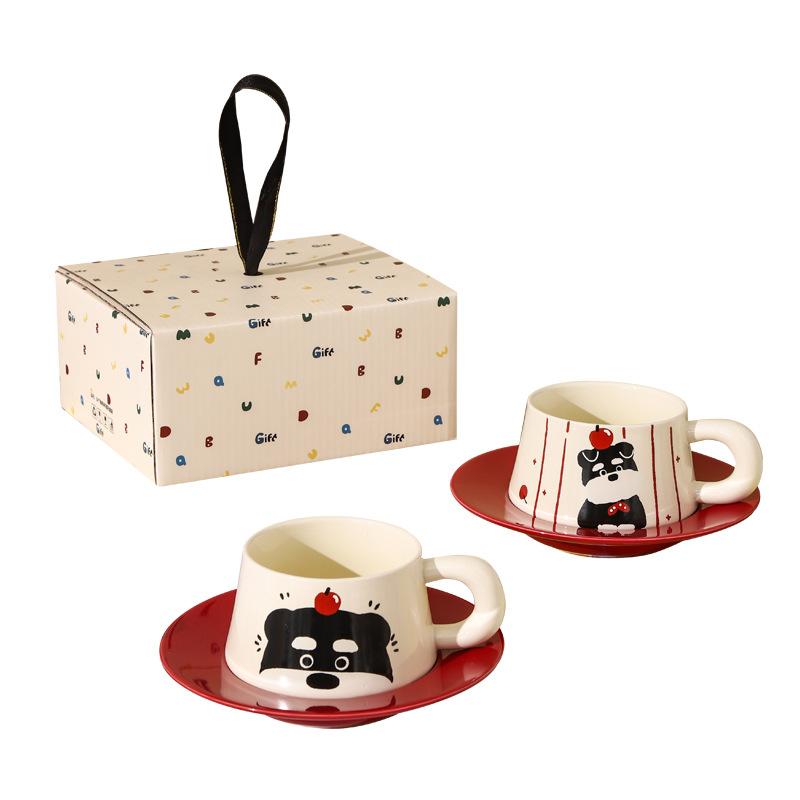Schnauzer's High Value Coffee Cup Saucer Holiday Souvenir Set Cartoon Puppy Ceramic Cup Water Cup Event Gift