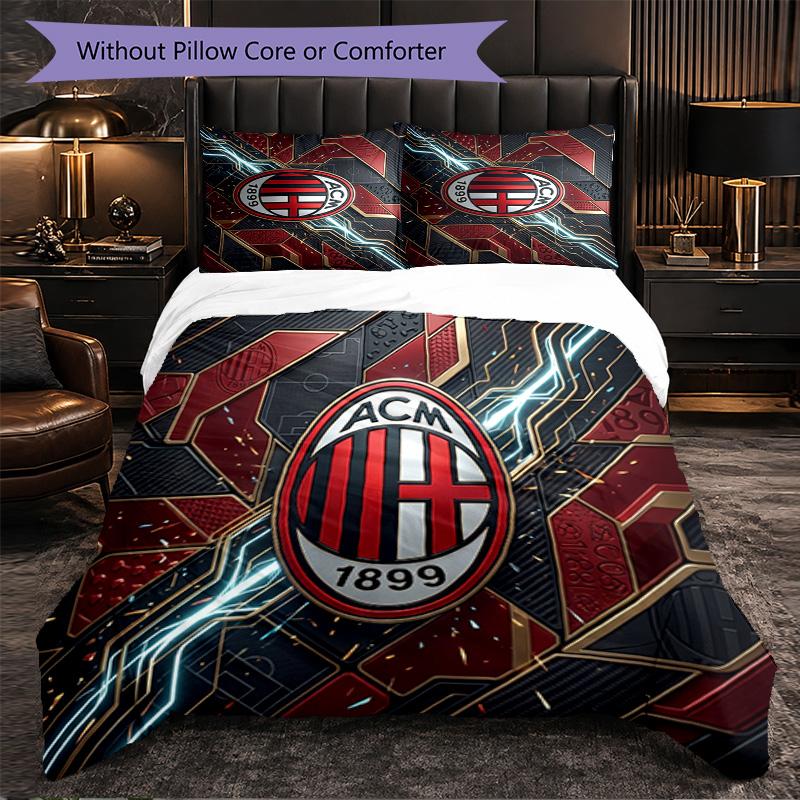 Set Lenzuola AC Milan Modello 3 Pezzi Morbida Copripiumino in Microfibra con Federe per Camera da Letto