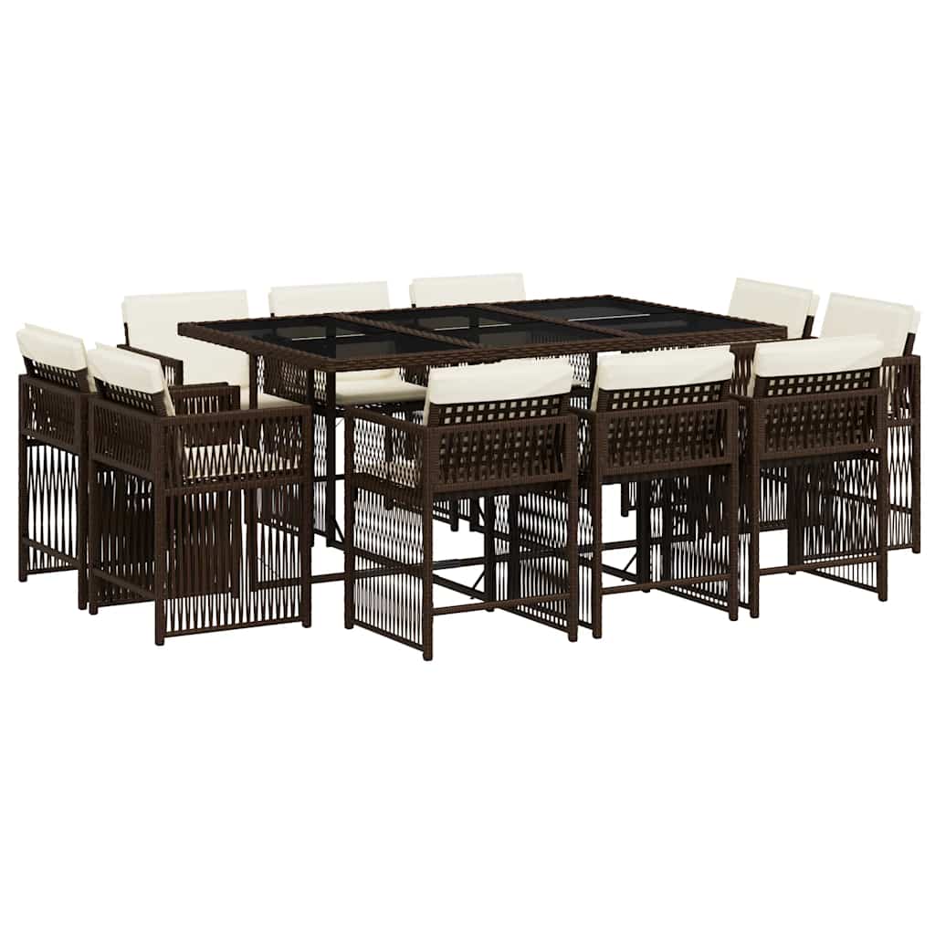 Vidaxl 11-Cz. Garden Furniture Set, Cushions, Brown, PE Rattan