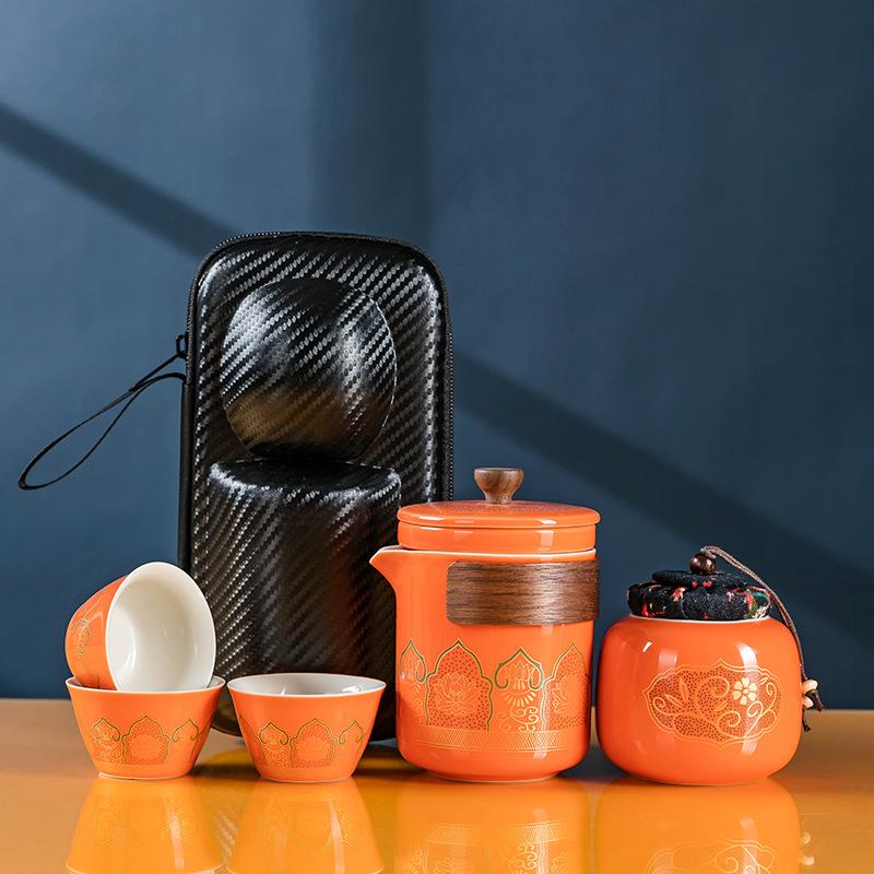 Cestovní čajová souprava, přenosný hrnek Kuaike, jedna konvička, dóza na čaj se třemi šálky, venkovní kempingová konvice na čaj, obchodní konvička