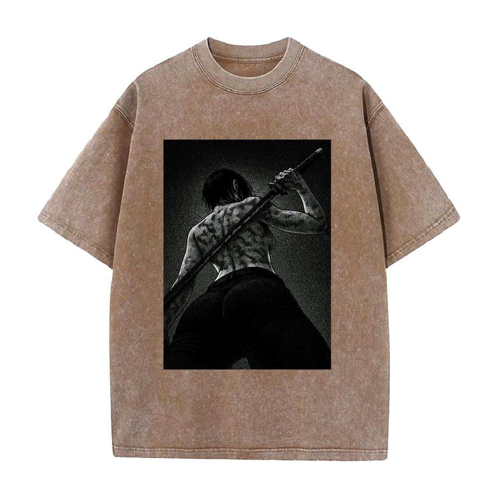 

Manga Jujutsu Kaisen Zenin Maki T Shirt Vintage Y2k Washed T-shirt Men Clothing Summer Short Sleeve High Quality Cotton Tee Tops XXL коричневий