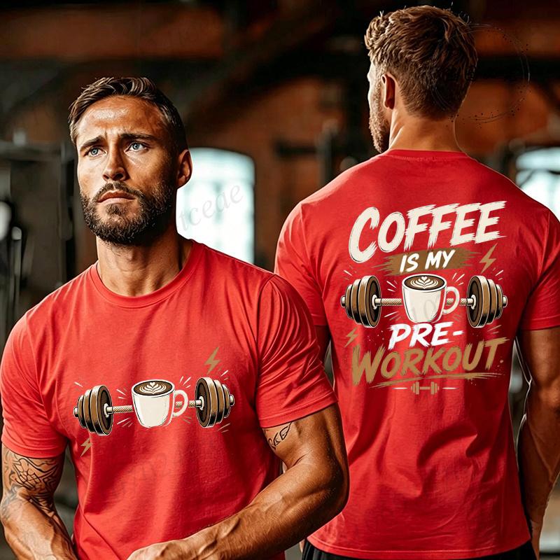 Coffee Is My Preworkout Double Sided Print T Shirt Unisex Unisex Gym Short Sleeve Tee Coffee Graphic Fitness Workout Casual Tops