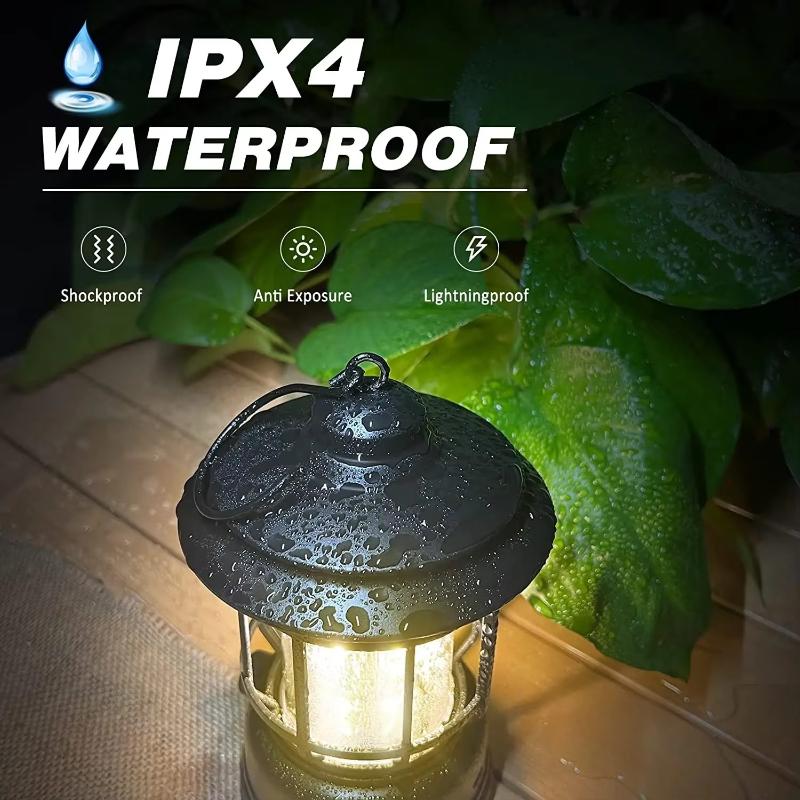 Camping Lantern USB Rechargeable Battery Powered Retro Camping Light Waterproof Hanging LED Tent Lamp for Hiking Fishing