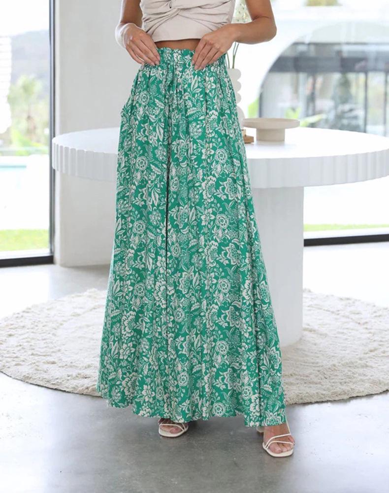 European & American Style Women's Printed Wide-Leg Casual Pants