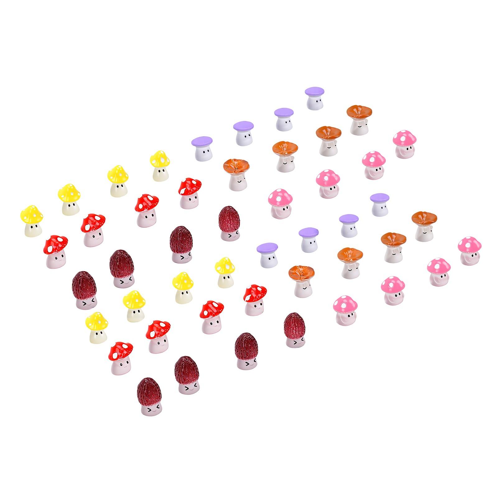 48 pièces Mini Champignons Minuscules Figurines Champignons en Résine pour Décorations de Paysages Miniatures DIY Jaune Rosé Rouge Violet