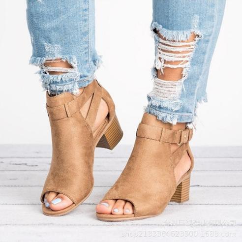 Dames Sandalen Zomer Dikke Hoge Hakken Effen Gladiator Open Peep Toe Dames Zwarte Schoenen Gesp Achterkant Rits Sandalias De 40 blue