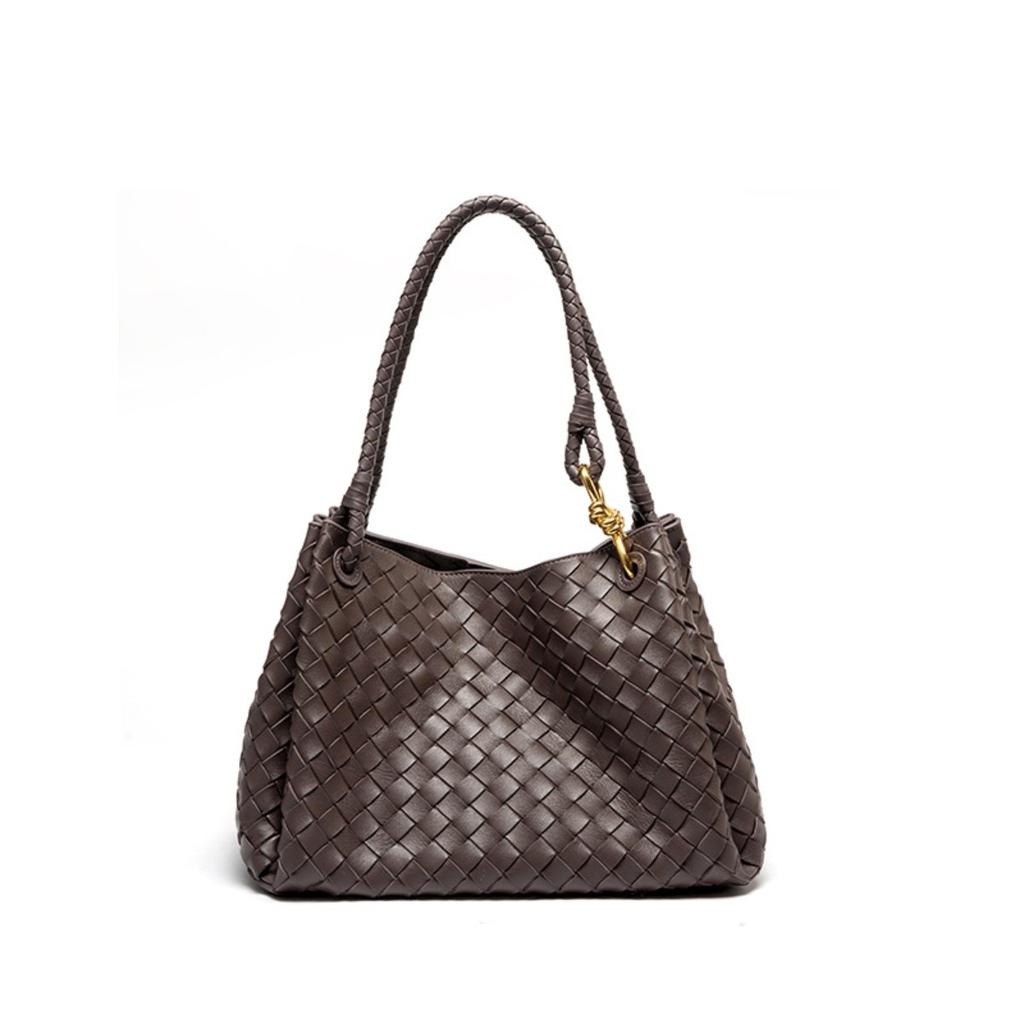 Niche design new metal rope buckle woven tote bag single shoulder large bag portable large capacity woven women's bag