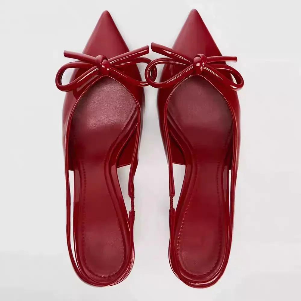 

Модная обувь для женщин 2025 Сандалии женские на шнуровке с манжетой Модные сандалии на высоком каблуке с закрытым носком для офиса и карьеры с бантом-бабочкой 42 вино красного