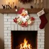 Reusable Christmas Wood Ornament Wooden Santa Claus Hanging Pendant for Christmas, Rustic Floral Wall Sign, Holiday Decor Tree with Hemp Rope