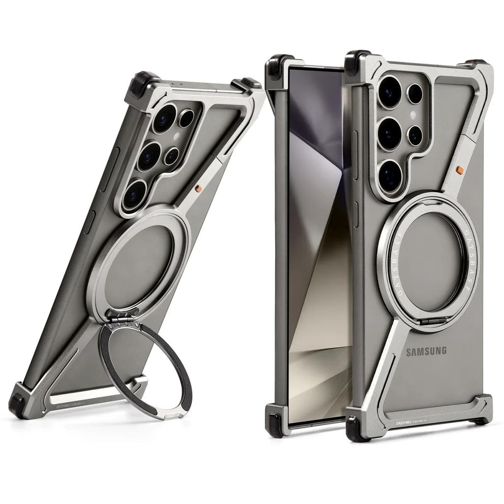 Coque de téléphone magnétique en métal Oatsbasf pour Samsung Galaxy S24/S24+/S24 Ultra Pare-chocs ultra-mince sans cadre Housse de téléphone à coussin d'air